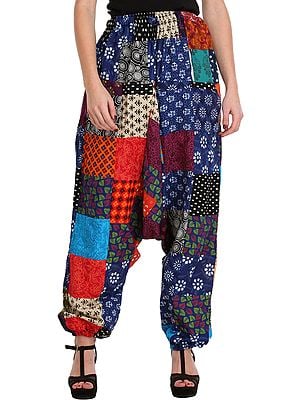 Multicolor Printed Patchwork Casual Harem Trousers