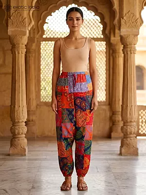 Multicolor Printed Patchwork Casual Harem Trousers
