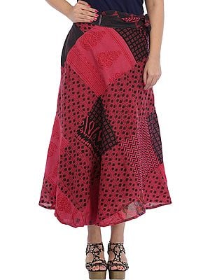 Wrap-Around Long Skirt with Printed Patch-work