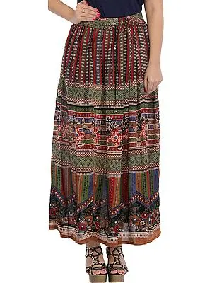 Multicolored Printed Long Ghagra Skirt