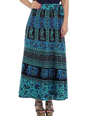 Wrap-Around Long Skirt from Pilkhuwa Printed with Auspicious Motifs