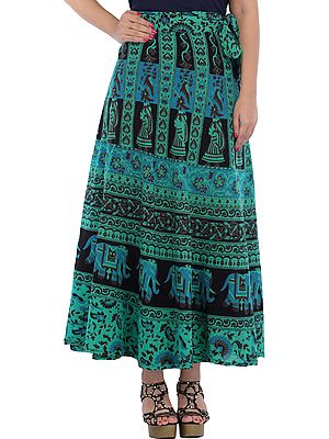 Wrap-Around Long Skirt from Pilkhuwa Printed with Auspicious Motifs