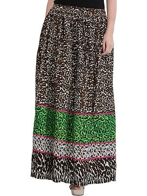 Brown Elastic Long Skirt with Printed Leopard-Spots