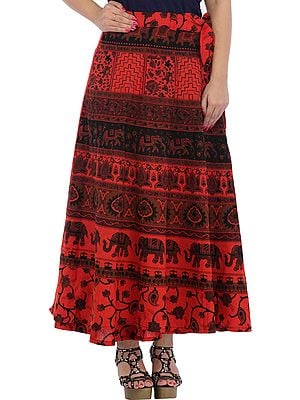 Wrap-Around Long Skirt from Pilkhuwa with Printed Elephants
