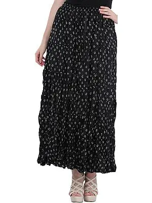 Phantom-Black Elastic Long Skirt with Printed Bootis All-Over