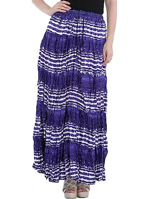 Spectrum-Blue Printed Elastic Long Skirt