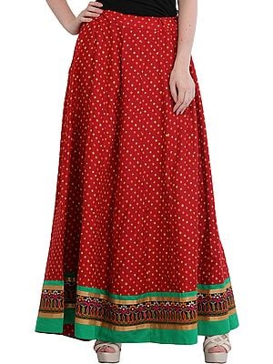 Long Skirt from Jodhpur with Bandhani Print and Embroidered Patch Border
