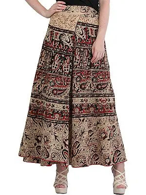 Shifting-Sand Wrap-Around Printed Long Skirt from Pilkhuwa with Piping