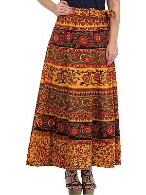 Marigold Floral Printed Wrap-Around Long Skirt from Pilkhuwa