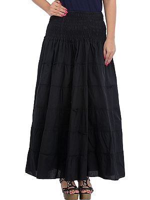 Jet-Black Long Skirt with Wide Elastic Waist