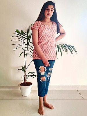 Pink Cotton Floral Small Butti Printed Top
