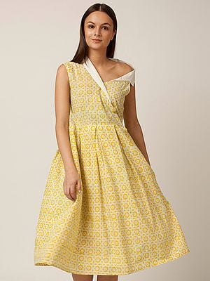 One Side Off-Shoulder Cotton Printed A-Line Dress