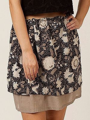 Cotton Two-Layer Floral Printed Skirt