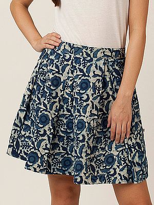 Box Pleat Vine Pattern Printed Cotton Short Skirt