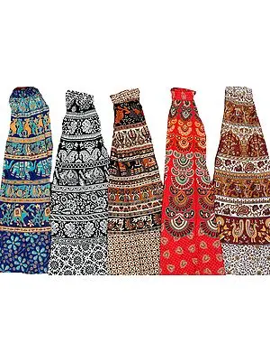 Lot of Five Block-Printed Long Skirts from Pilkhuwa