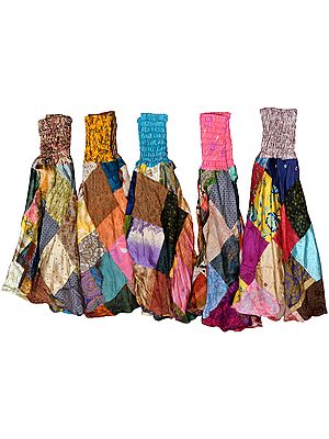 Lot of Five Vintage Sari Long Skirts with Wide Elastic Waist