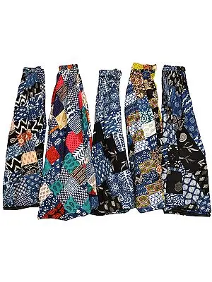 Lot of Five Printed Patchwork Ghagra Long Skirts