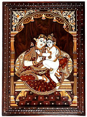 Baby Krishna in the Lap of Mother Yashoda (Framed)