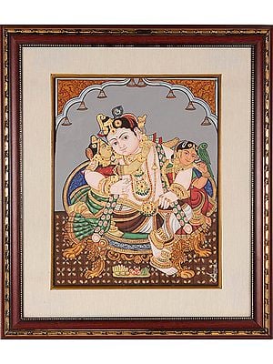 Krishna as Lover with Rukmini and Satyabhama  (Framed)