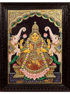 Gaja Lakshmi Tanjore Painting (Framed)