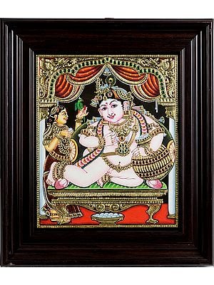 Baby Krishna Framed Tanjore Painting