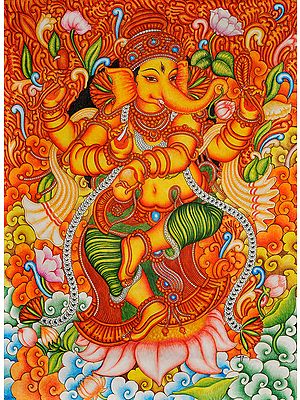 Lord Ganesha Dancing on Lotus