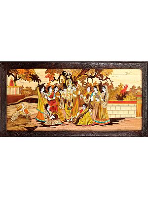 Radha and Krishna Surrounded by Gopis (Framed)