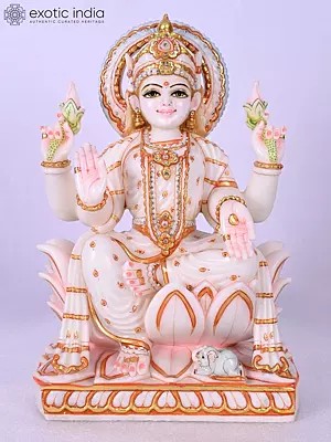 15" Goddess Lakshmi Seated on Lotus | Marble Statue