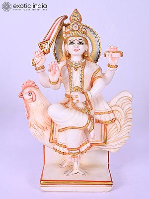 12" Goddess Bahuchara Marble Statue | Bahucharni Mata Sculpture
