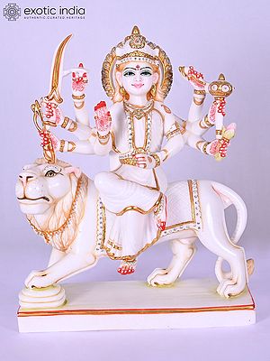 18" Goddess Durga Marble Statue with Lion