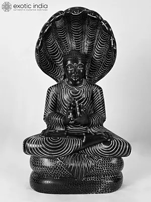 19" Buddha Meditating Under Serpent Hood Marble Sculpture