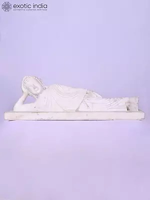26" Reclining Lord Buddha | Marble Statue | Handmade Indian Art
