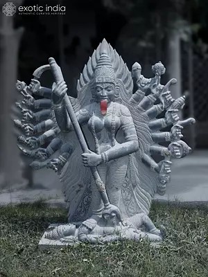 51" Sixteen Armed Goddess Kali Granite Statue