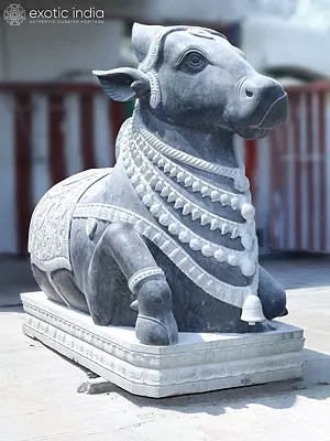 Lord Shiva's Nandi Bull Granite Sculpture - 84 Inch