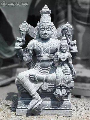 Seated Lord Vishnu with Goddess Sridevi Granite Sculpture (54")