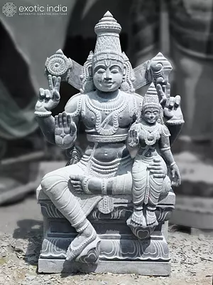 Seated Lord Vishnu with Goddess Sridevi Granite Sculpture (54")