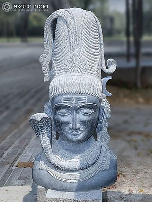Granite Lord Shiva Bust Sculpture | 42 Inch Stone Art