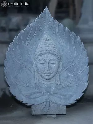 Granite Statue of Buddha on Peepal Leaf | 40" Sculpture