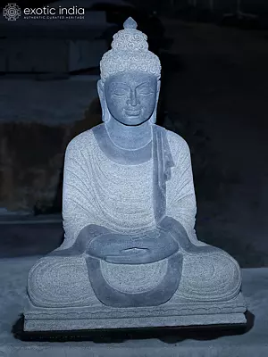 36" Seated Lord Buddha | Granite Statue | Handmade Indian Art