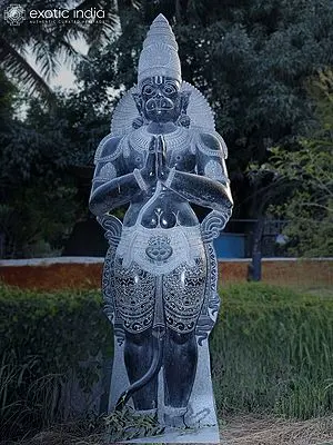 115" Large Size Standing Lord Hanuman | Granite Statue | Handmade Indian Art