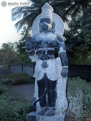 131" Large Size Lord Hanuman | Granite Statue | Handmade Indian Art