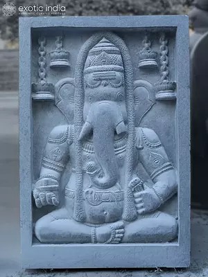 66" Lord Ganesha Granite Relief Sculpture