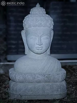 Large Granite Buddha Bust Sculpture