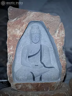 36" Lord Buddha Depicted in the Granite Stone | Handmade Indian Art