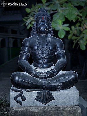 Large Granite Sculpture of Lord Hanuman in Seated Meditation