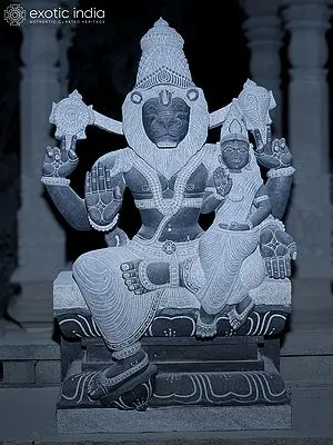 42" Lakshmi Narasimha Granite Statue | Handmade Indian Art