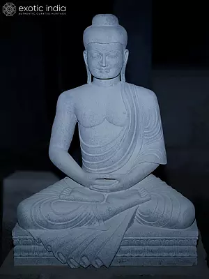 39" Lord Buddha in Meditating Pose | Granite Statue | Handmade Indian Artwork