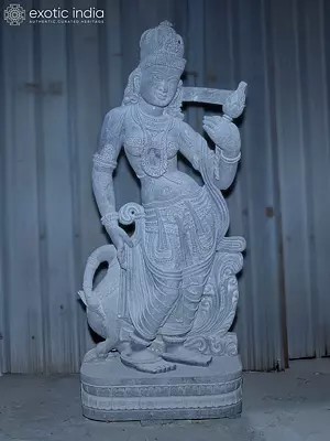 Monumental Granite Statue: 82" Standing Apsara