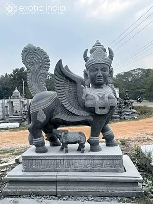 96" Rare Kamadhenu Granite Statue | Made In South India | Shipped by Sea Overseas