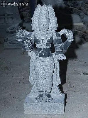 24" Lord Brahma | Granite Statue | Handmade Indian Art